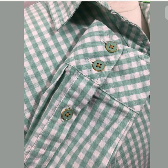 C Wonder Blouse S Aqua Green Check Shrunken Boyfit - Picture 5 of 8